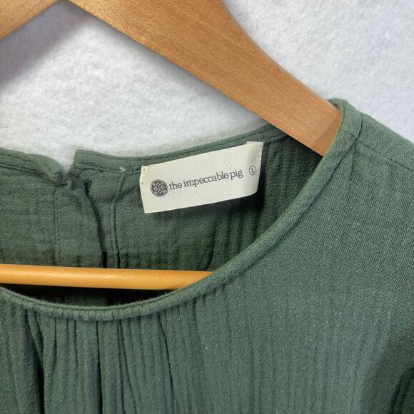 The Impeccable Pig Green Swing Gauze Cotton Mini Dress Size Large L - Picture 2 of 7